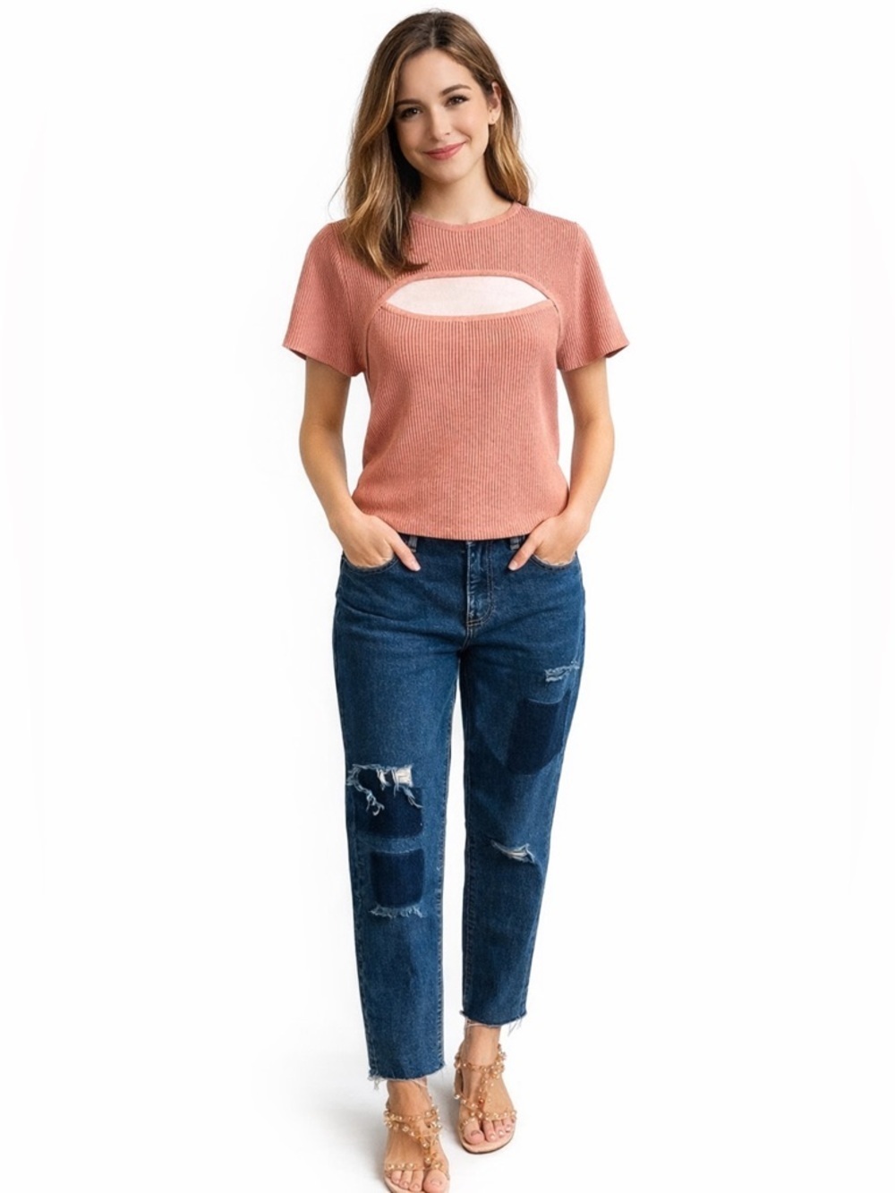 NWT Momokram SZ 28 ripped contrast skinny 5-pocket jeans w/raw hem/waist 31”-34”